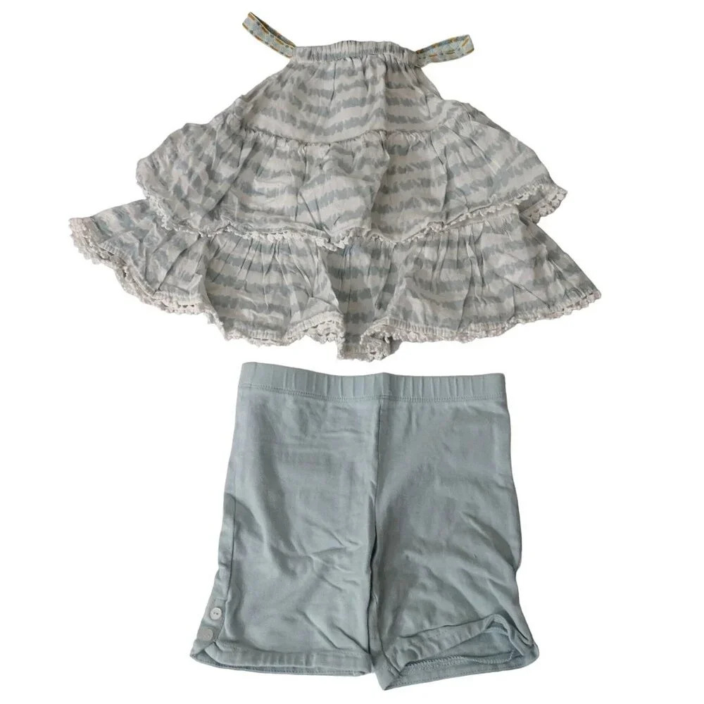 Tommy Bahama 2-Piece Outfit Girls Size 4T Green Tiered Top and Shorts Set